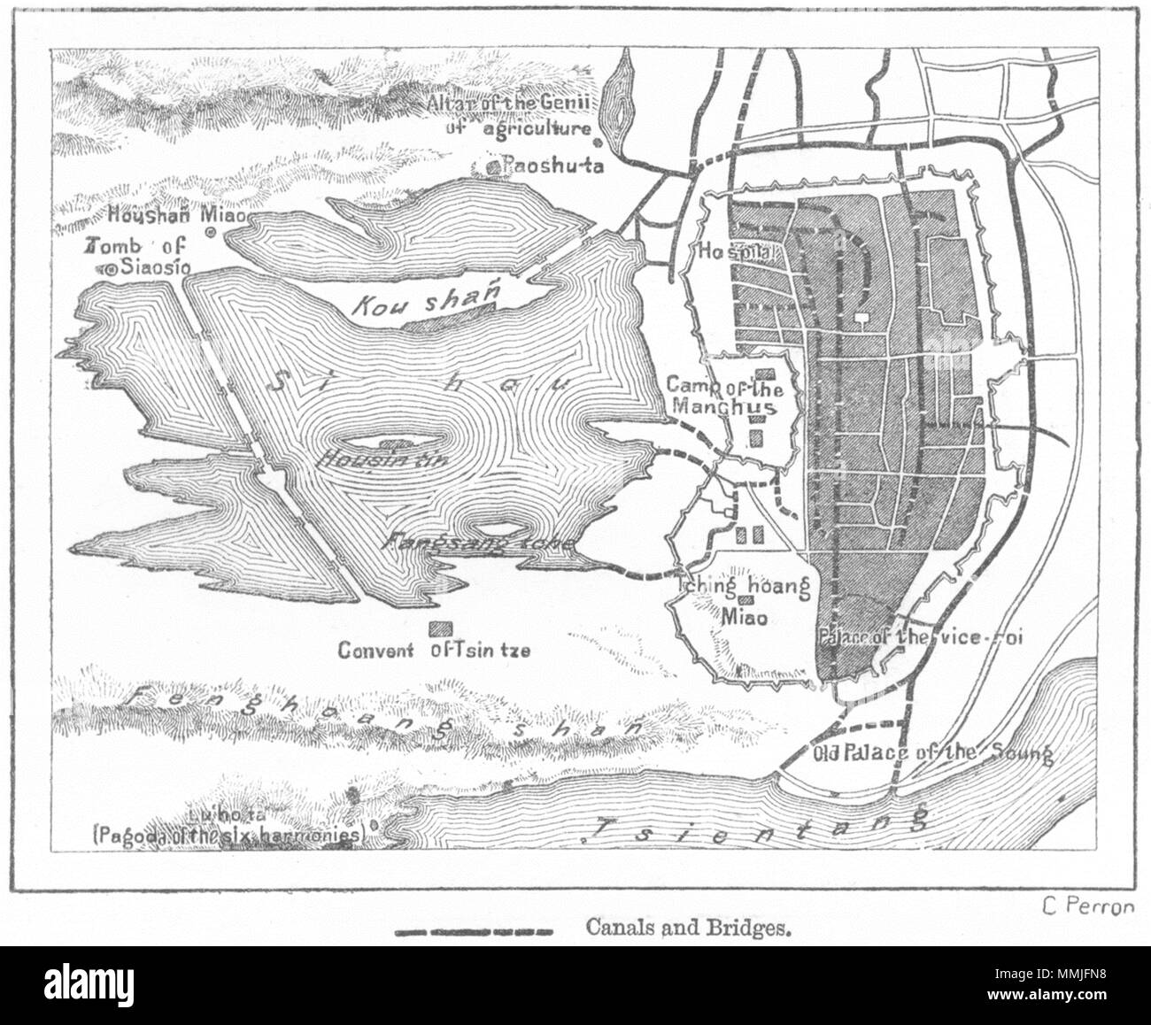 CHINA. Hangchew &-Hu, sketch map c1885 old antique vintage plan chart Stock Photo