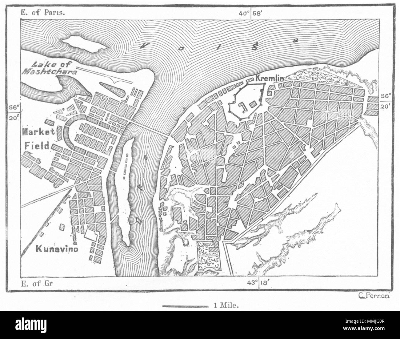 RUSSIA. Nijni-Novgorod, sketch map c1885 old antique vintage plan chart Stock Photo