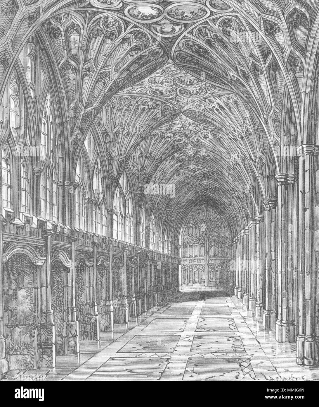 GLOS. Cloisters, Gloucester cathedral c1885 old antique vintage print picture Stock Photo