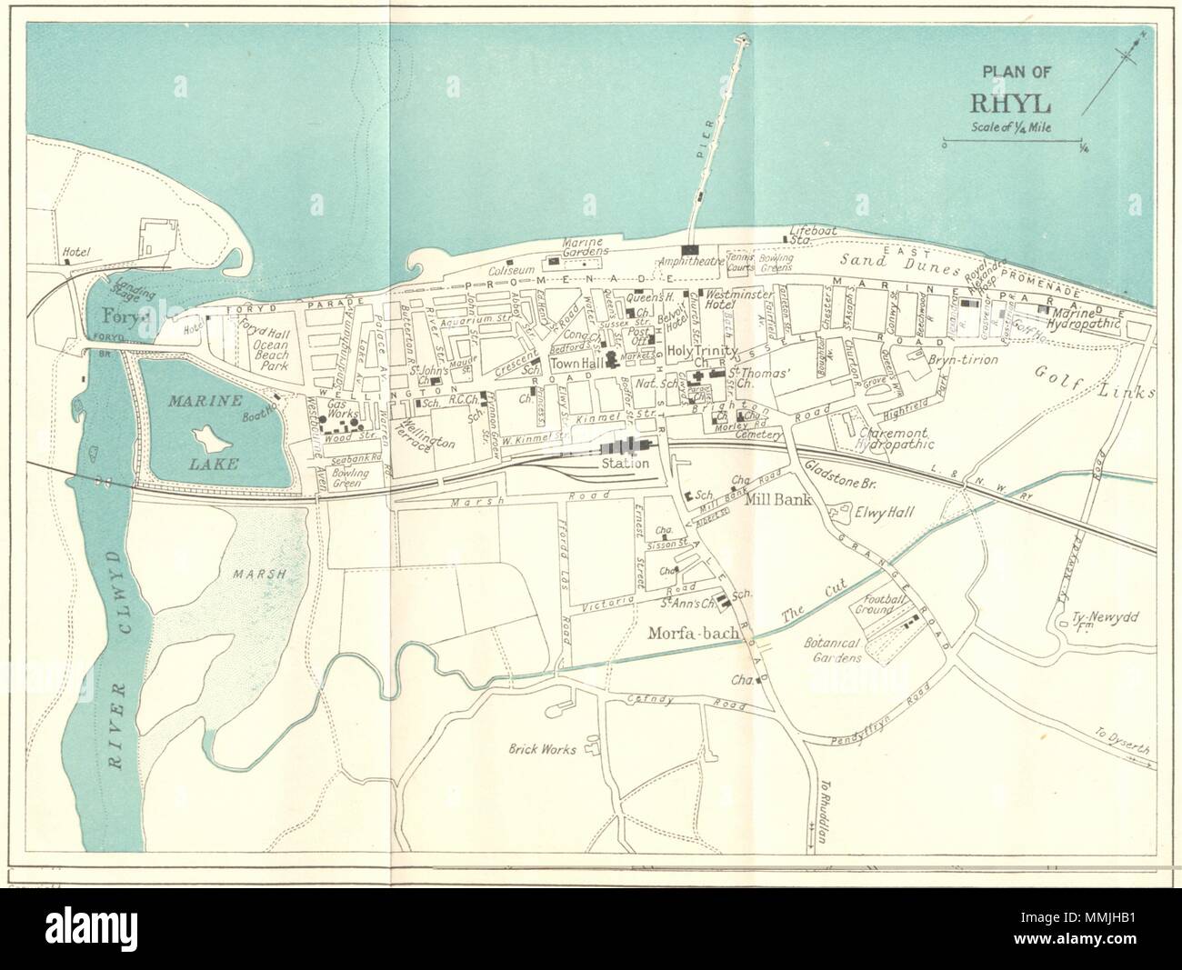 WALES. Plan of Rhyl 1924 old vintage map chart Stock Photo - Alamy