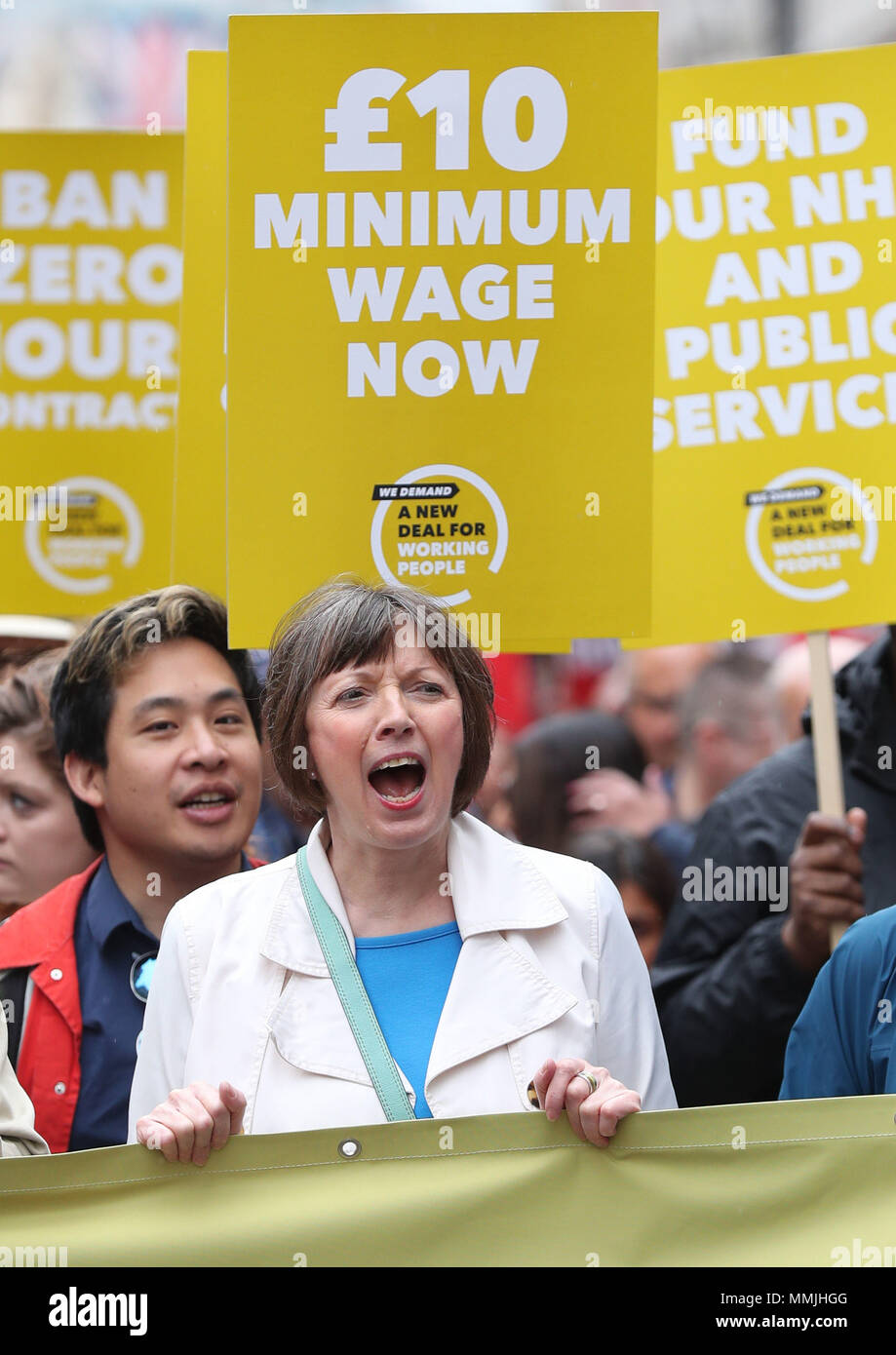 TUC General secretary Frances O'Grady (centre) during a TUC rally in central London, as part of its 'great jobs' campaign. Stock Photo