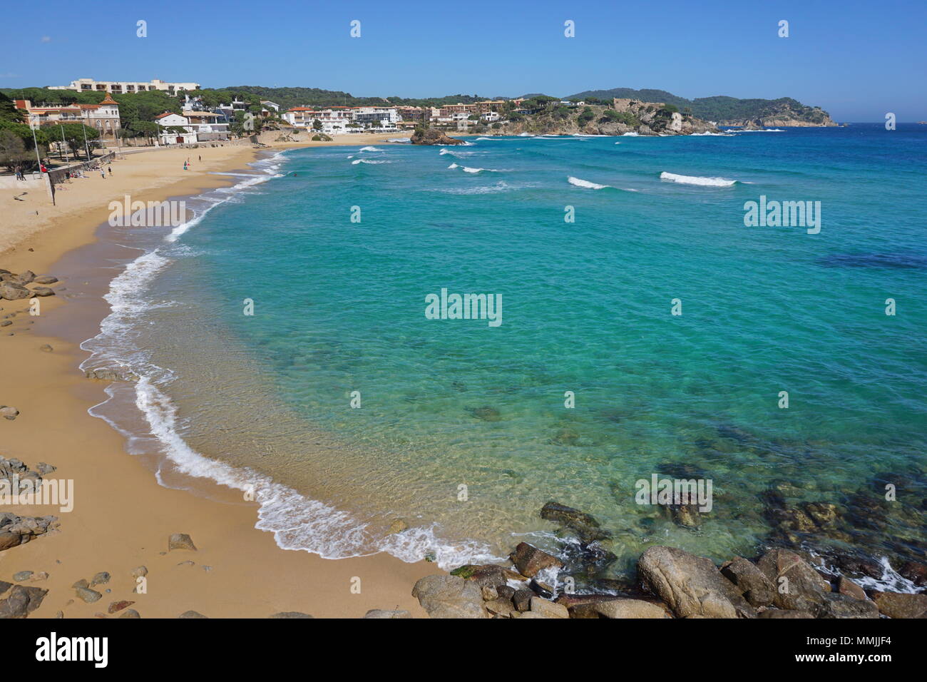 Spain Costa Brava beach in Palamos, Cala de La Fosca, Mediterranean sea, Catalonia, Girona, Baix Emporda Stock Photo