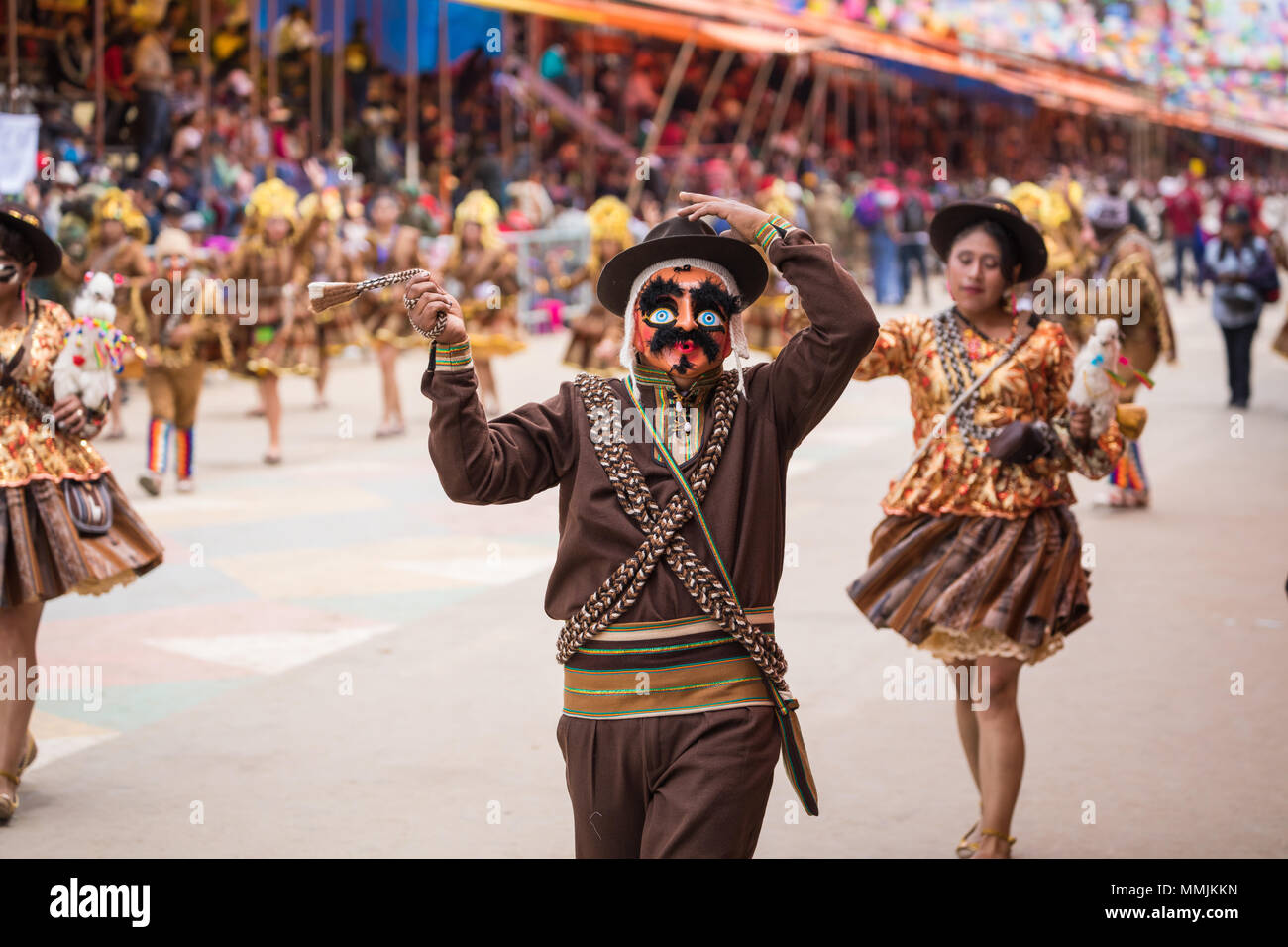 ORURO, BOLIVIA - FEBRUARY 10, 2018: Dancers at Oruro Carnival in Bolivia, declared UNESCO Cultural World Heritag on February 10, 2018 in Oruro, Bolivi Stock Photo