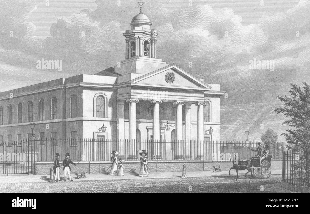 LONDON. St Mary Le-Bone Chapel, John's Wood Road 1828 old antique print Stock Photo