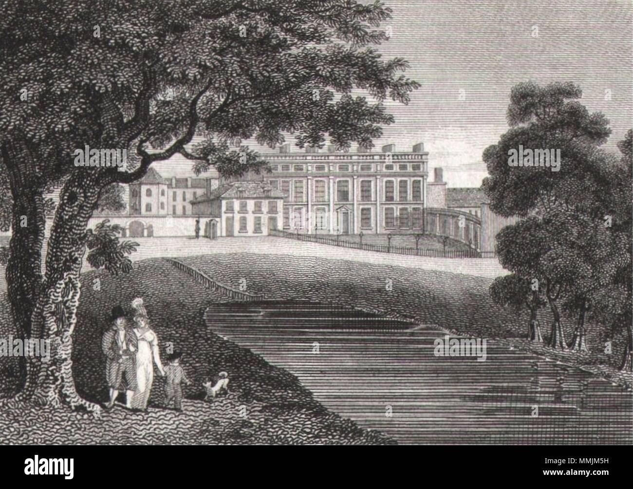 Buckingham House (now Palace), St James's Park, London. Antique print 1817 Stock Photo
