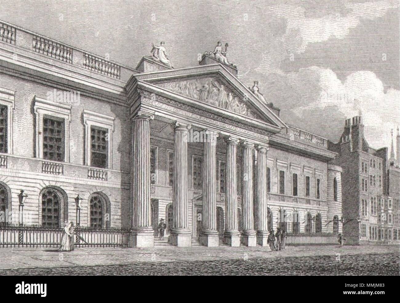 The East India House, London. Antique engraved print 1817 old Stock Photo