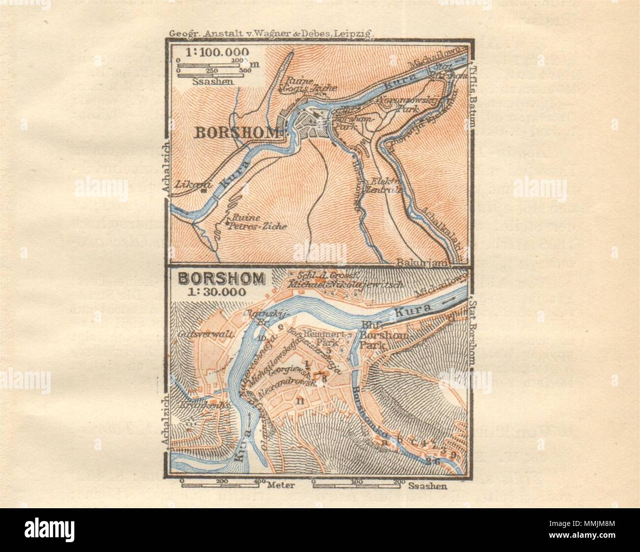 Borshom. . BAEDEKER 1912 old antique vintage map plan chart Stock Photo ...