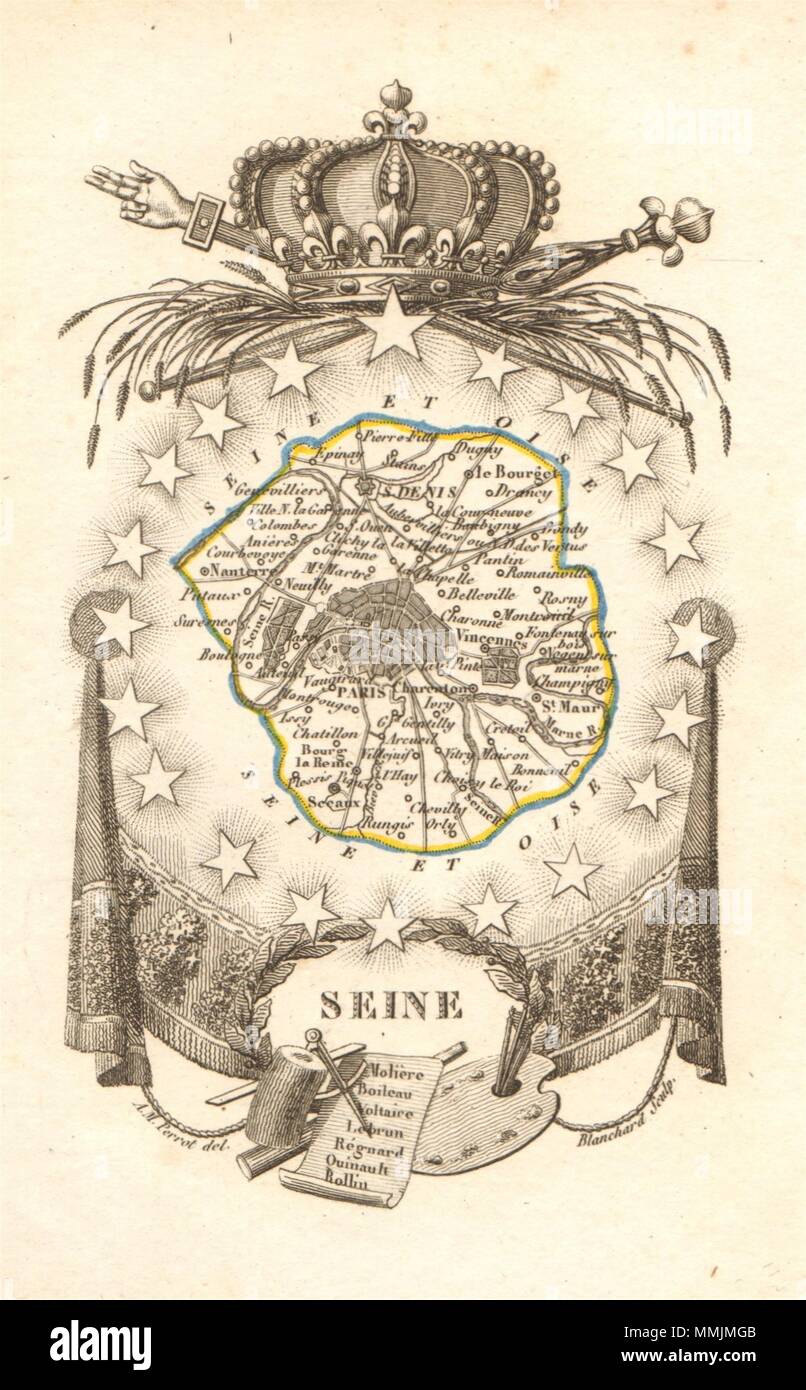 Seine Departement Paris Scarce Antique Map Carte By A M Perrot 13 Old Stock Photo Alamy
