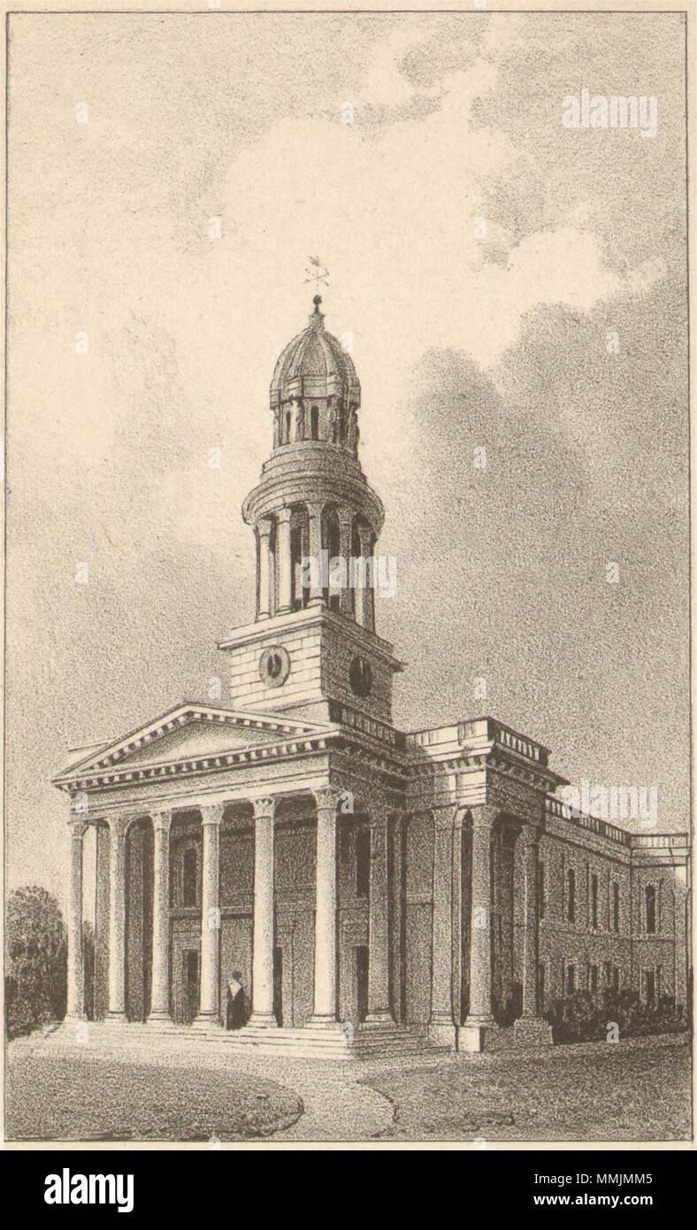 ST MARYLEBONE PARISH CHURCH, Marylebone Road. Thomas Hardwick 1833 old print Stock Photo