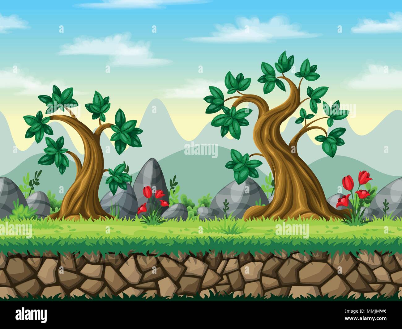 Seamless cartoon nature background. Vector illustration with separate  layers Stock Vector Image & Art - Alamy