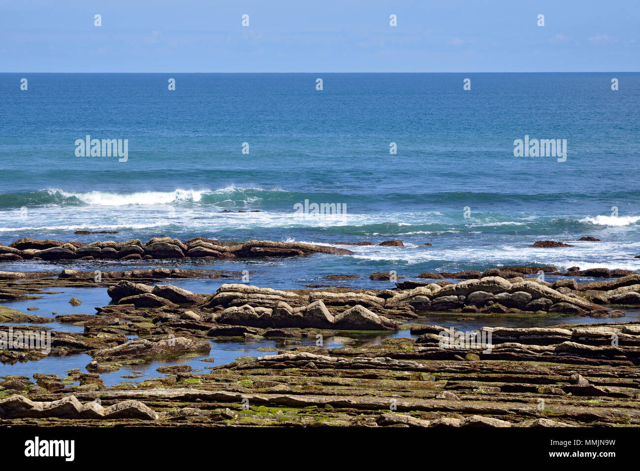 Rocky coastline of Socoa at Cibourre. Socoa that is a district of Cibourre and of Urrugne in the Pyrénées-Atlantiques department in south-western Fran Stock Photo