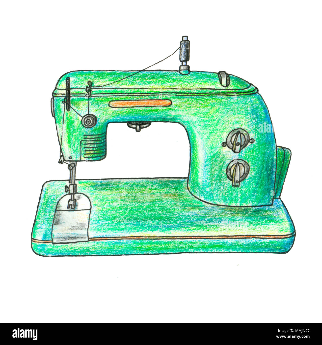 The illustration of retro sewing machine. This is a hand drawn art Stock Photo