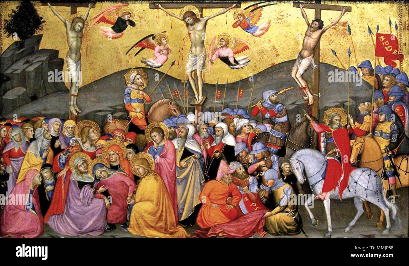 Crucifixion. circa 1400. 6 Andrea di Bartolo. Crucifixion. c. 1400, Metropolitan museum, N-Y Stock Photo