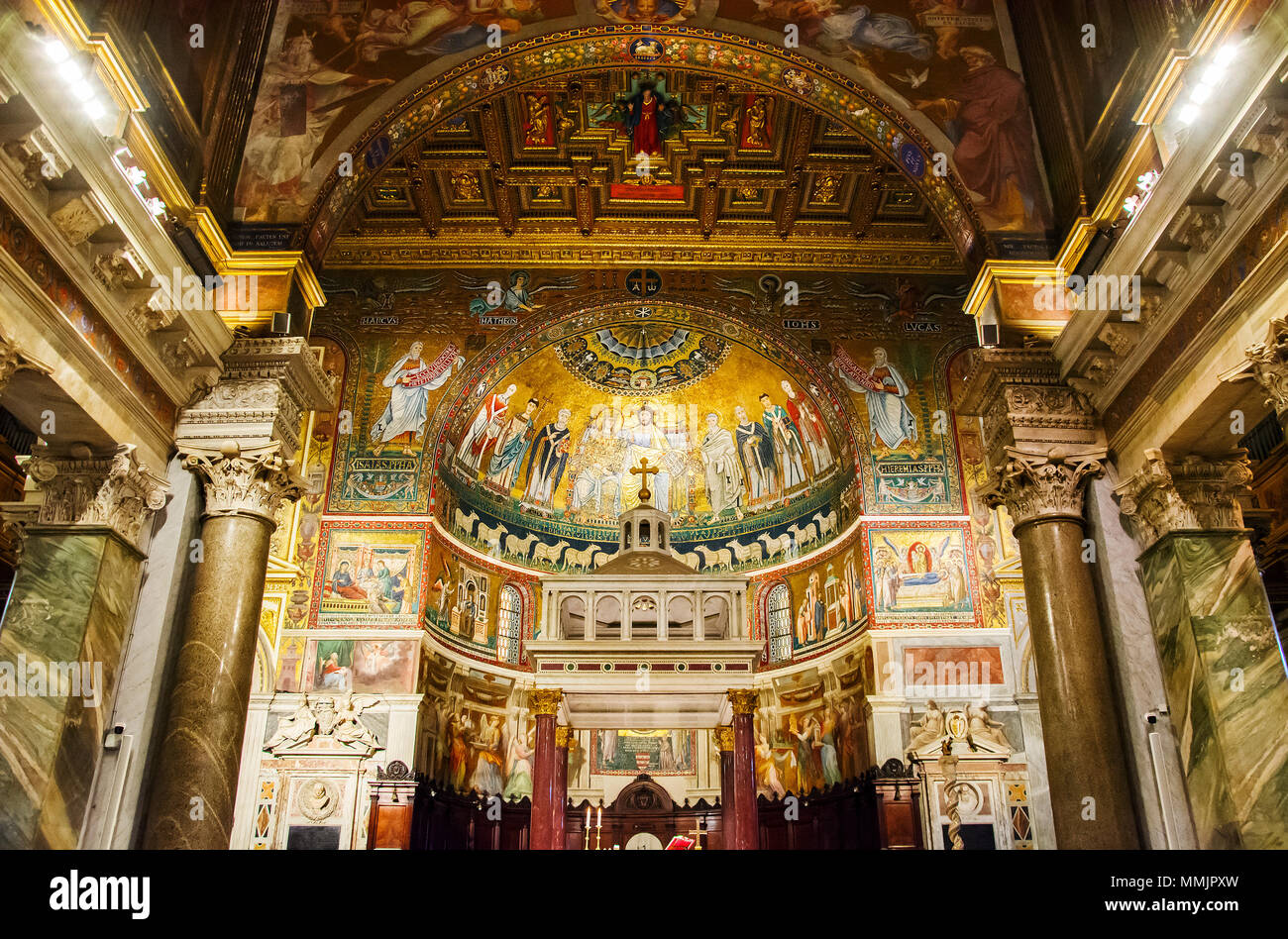 Rome, Italy, March 2017 Canopy altar of the church of Santa Maria in
