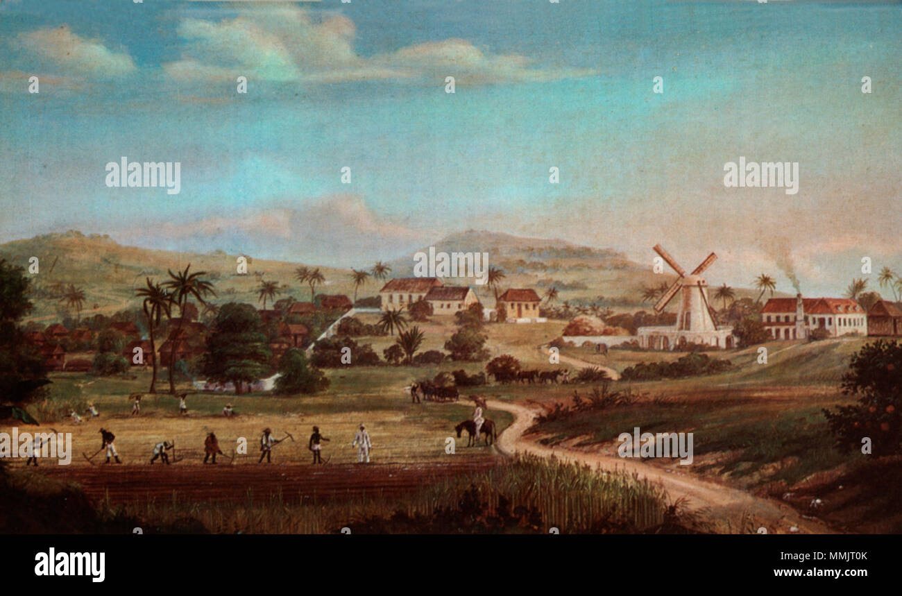 English: Pastoral scene from the Danish West Indies Deutsch: Ländliche  Szene in Dänisch-Westindien . circa 1850. Danish West India - Fritz Melbye  Stock Photo - Alamy