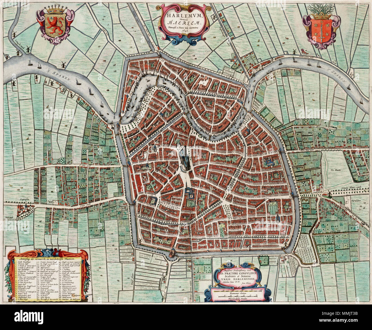 . English Map of Haarlem, 1646. 'HARLEMVM, Vernacule HAERLEM. Dimensa