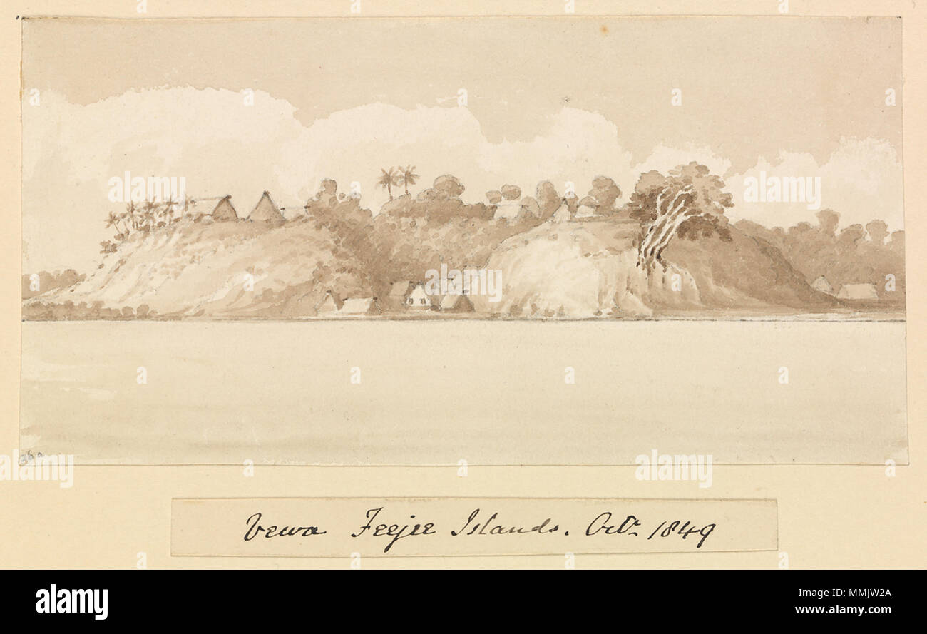 . English: 'Vewa, Feejee Islands, Octr 1849' [Fiji].  . October 1849. Admiral Edward Gennys Fanshawe (27 November 1814 – 21 October 1906). Edward Gennys Fanshawe, Vewa, Feejee Islands, Octr 1849 (Fiji) Stock Photo