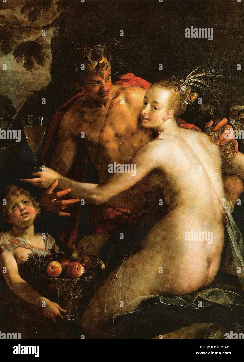 English: Bacchus, Ceres and Cupid . circa 1600. Bacchus, Ceres und Amor 1600 Stock Photo