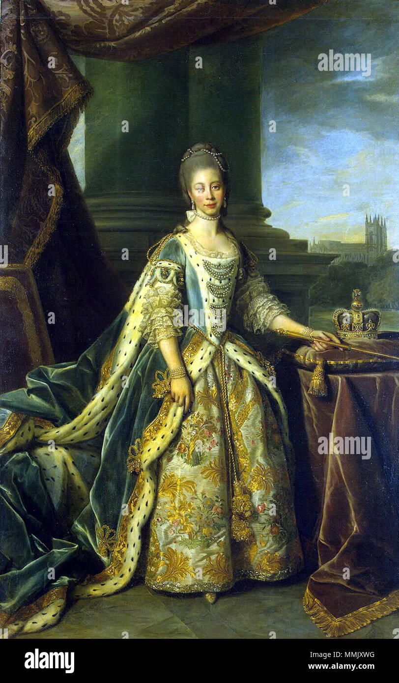 English: Charlotte of Mecklenburg-Strelitz (1744-1818), queen of Great  Britain and Ireland, in an official portrait painted shortly after her  wedding         - Gallerix.ru ( http://gallerix ...