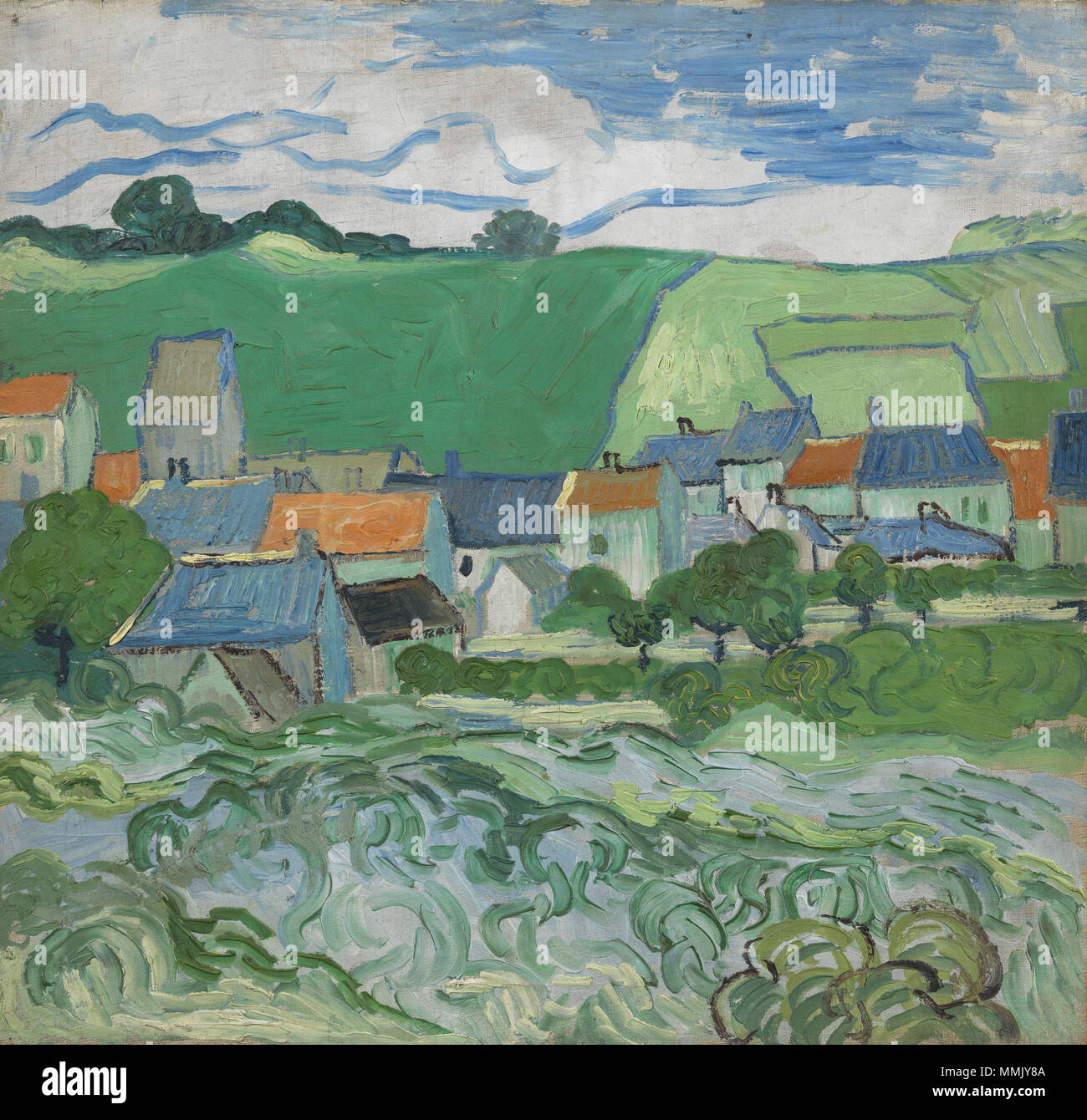 English: Painting by Vincent van Gogh, 1890 Nederlands: Schilderij van  Vincent van Gogh, 1890 English: View of Auvers Nederlands: Gezicht op  Auvers . 1890. Gezicht op Auvers - s0105V1962 - Van Gogh Museum Stock Photo  - Alamy