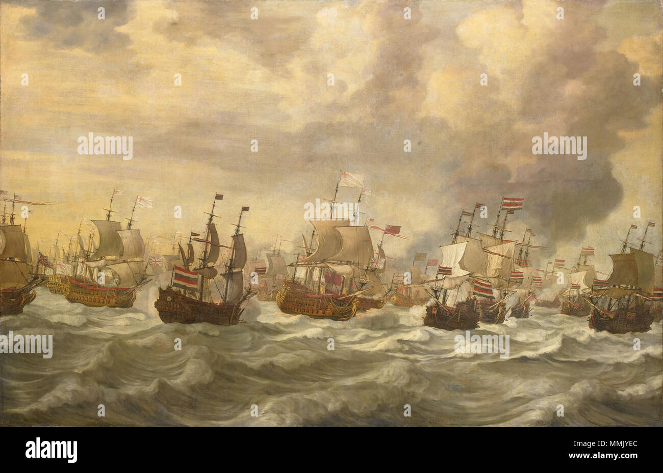 Episode from the Four Day Battle at Sea, 11-14 June 1666, in the second Anglo-Dutch War (1665-67).. between 1666 and 1693. Four Day Battle - Episode uit de vierdaagse zeeslag (Willem van de Velde I, 1693) Stock Photo