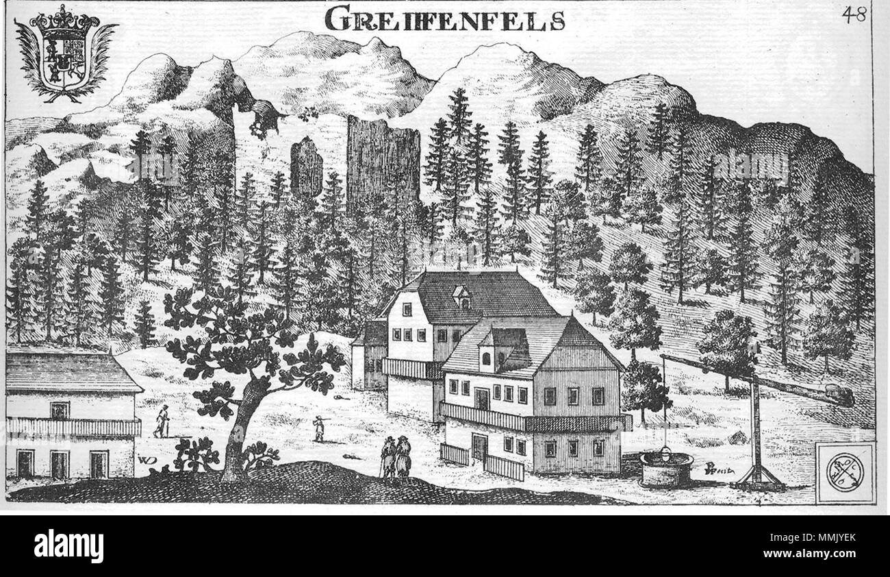 . Deutsch: Burg Greifenfels im Jahre 1688 in Ebenthal in Kärnten / Kärnten / Österreich / Europäische Union. Abbildung aus J.W. Valvasor: Topographia Archiducatus Carinthiae antiquae et modernae completa. English: Castle of Greifenfels in the Carinthian municipality Ebenthal in Kärnten in Carinthia / Austria / European Union.    This media shows the protected monument with the number 6953 in Austria. (commons, de)    . 1688 A.D..   Johann Weikhard von Valvasor  (1641–1693)       Alternative names Johann Weichard von Valvasor, Janez Vajkard Valvasor  Description Carniolan historian, writer and  Stock Photo