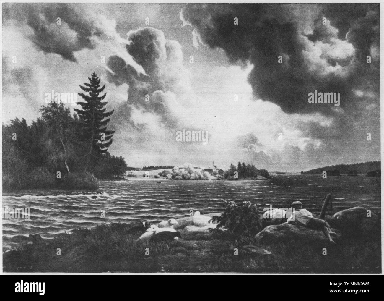 Deutsch: Gewitter bei Haminalahti. (Beschreibung lt. Quelle) . 1857. Ferdinand von Wright Gewitter Stock Photo