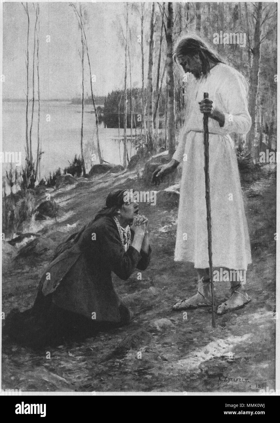 Deutsch: Christus und Magdalena. (Beschreibung lt. Quelle) . 1890. Albert Edelfelt Christus Stock Photo