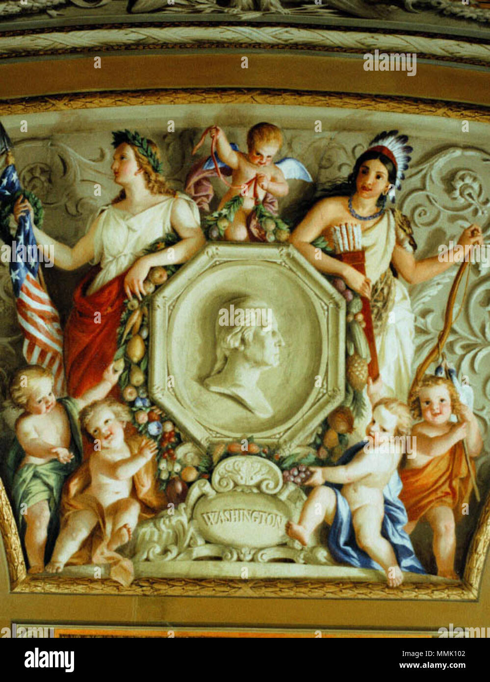Ch 5-Getting Established in the New World--Constantino Brumidi A . between 1855 and 1856. Indian princess and Columbia Stock Photo