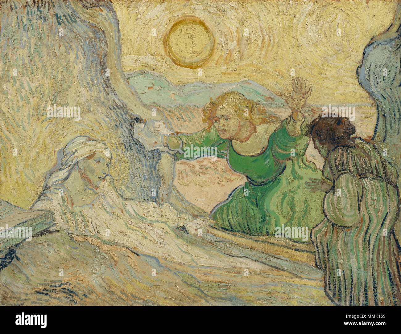 English: Painting by Vincent van Gogh, 1890 Nederlands: Schilderij van  Vincent van Gogh, 1890 English: The Raising of Lazarus (after Rembrandt)  Nederlands: De opwekking van Lazarus (naar Rembrandt) . 1890. De