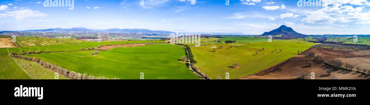 Landscape of the Roman countryside in Italy. Aerial view of Mount Soratte. Stock Photo
