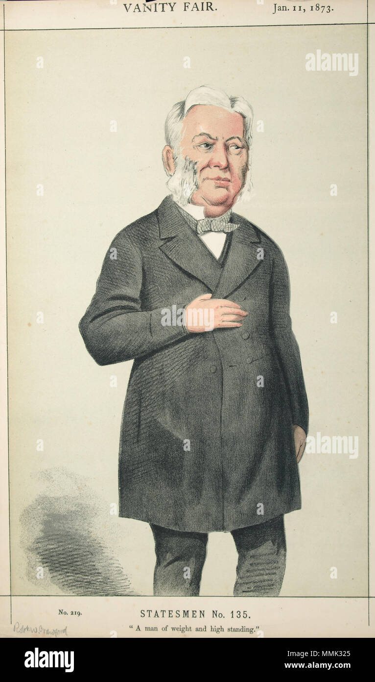 . Statesmen No.135: Caricature of Mr Robert Wigram Crawford (1813-1889), Liberal MP for City of London 1857-1874. Caption reads: 'A man of weight and high standing'  . 11 January 1873. 'Delfico'   Melchiorre Delfico  (1825–1895)     Alternative names 'Delfico'  Description Italian composer and caricaturist  Date of birth/death 28 March 1825 22 December 1895  Location of birth/death Teramo Portsmouth  Work location Naples, London  Authority control  : Q3854176 VIAF:?89694792 ISNI:?0000 0000 6635 470X ULAN:?500107233 LCCN:?n2012011603 GND:?1019247975 WorldCat Robert Wigram Crawford Vanity Fair 1 Stock Photo