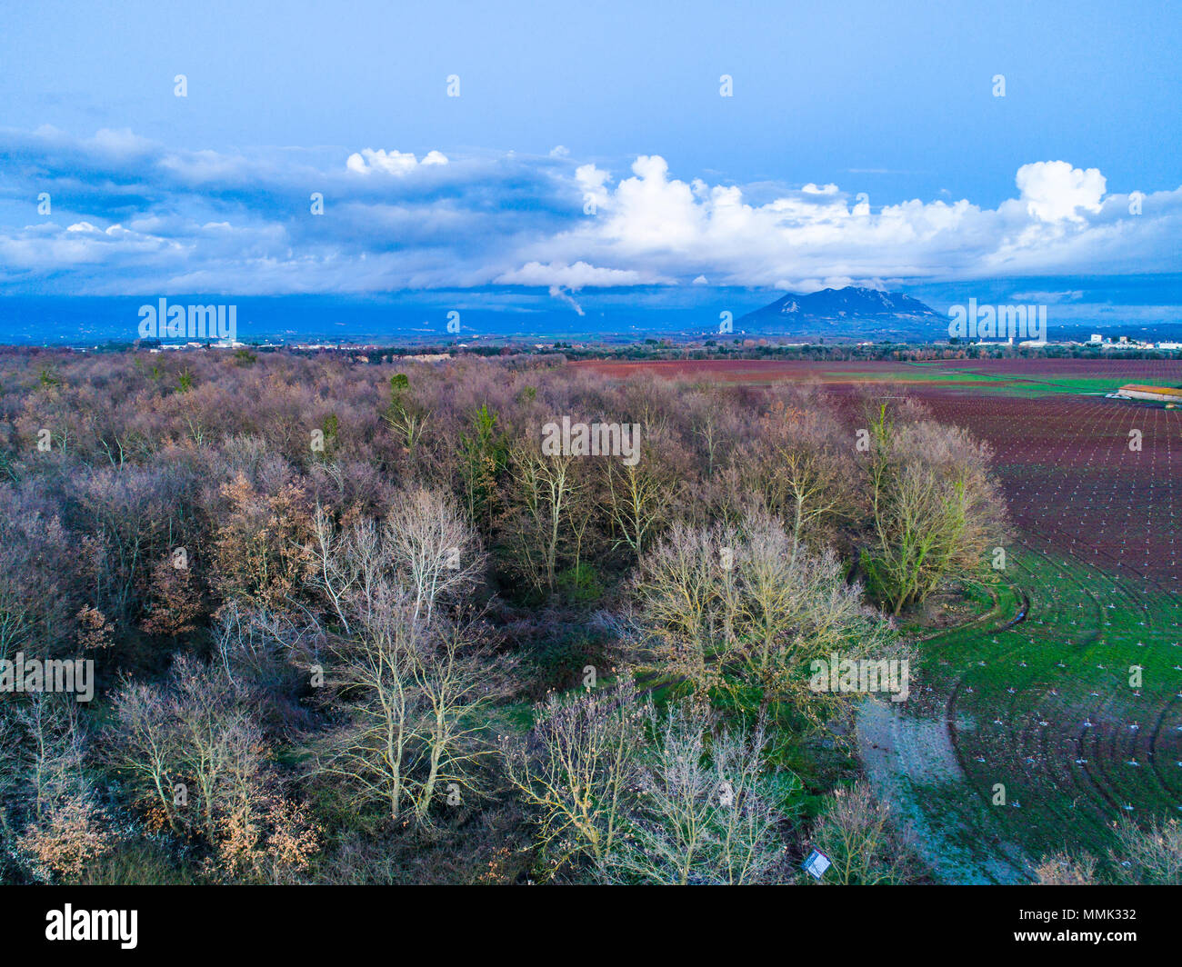 Landscape of the Roman countryside. Mount Soratte in background. Stock Photo