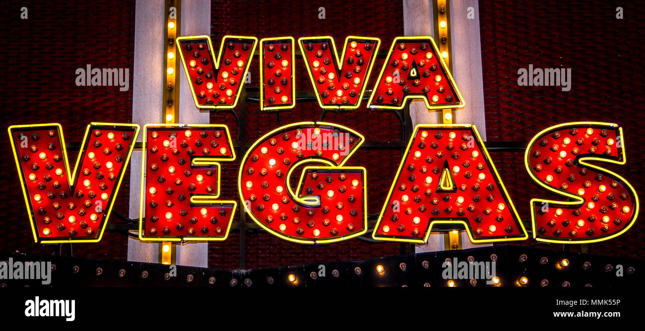 Viva Vegas Neon Sign in downtown Las Vegas Nevada at Fremont Street Experience Stock Photo