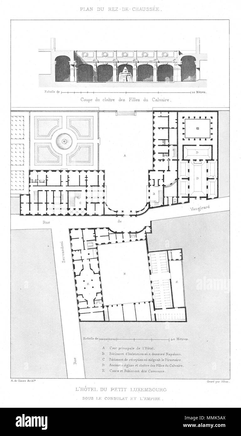 Gisors 1847 Palais Du Luxembourg Pl18 Petit Luxembourg Sous Le Consulat Et L Empire Plan Du Rez De Chaussee Et Coupe Du Cloitre Des Filles Du Calvaire Stock Photo Alamy Gisors 1847 Palais Du Luxembourg Pl18 Petit Luxembourg Sous Le Consulat Et L Empire Plan Du Rez De Chaussee Et Coupe Du Cloitre Des Filles Du Calvaire Stock Photo Alamy