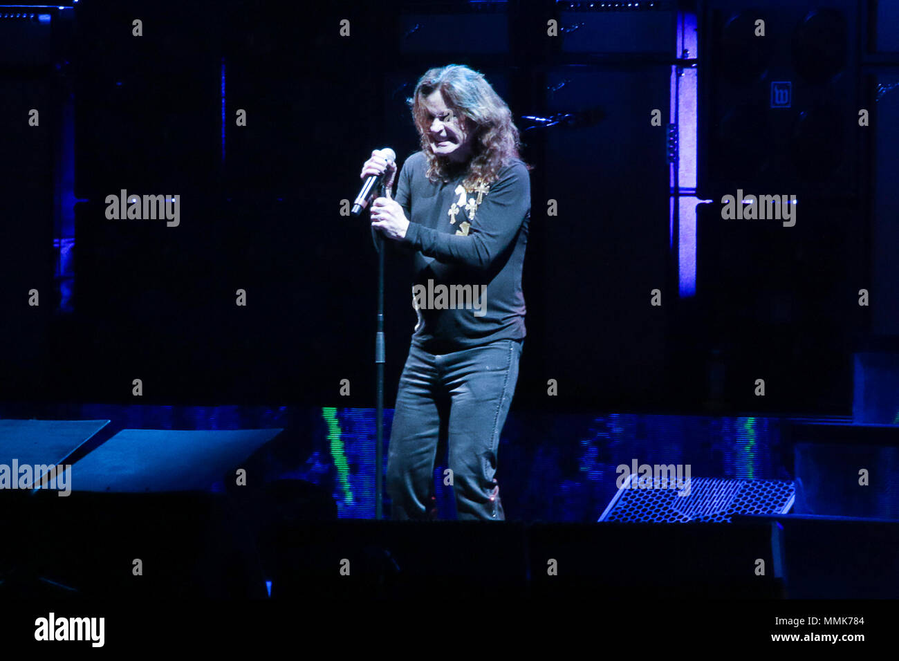 Buenos Aires, Argentina. 12th May 2018.  Ozzy Osbourne on stage during the show of 'No more tours 2' this friday night on Obras Sanitarias de Buenos Aires Stadium, Argentina. (Photo: Néstor J. Beremblum / Alamy News) Credit: Néstor J. Beremblum/Alamy Live News Stock Photo
