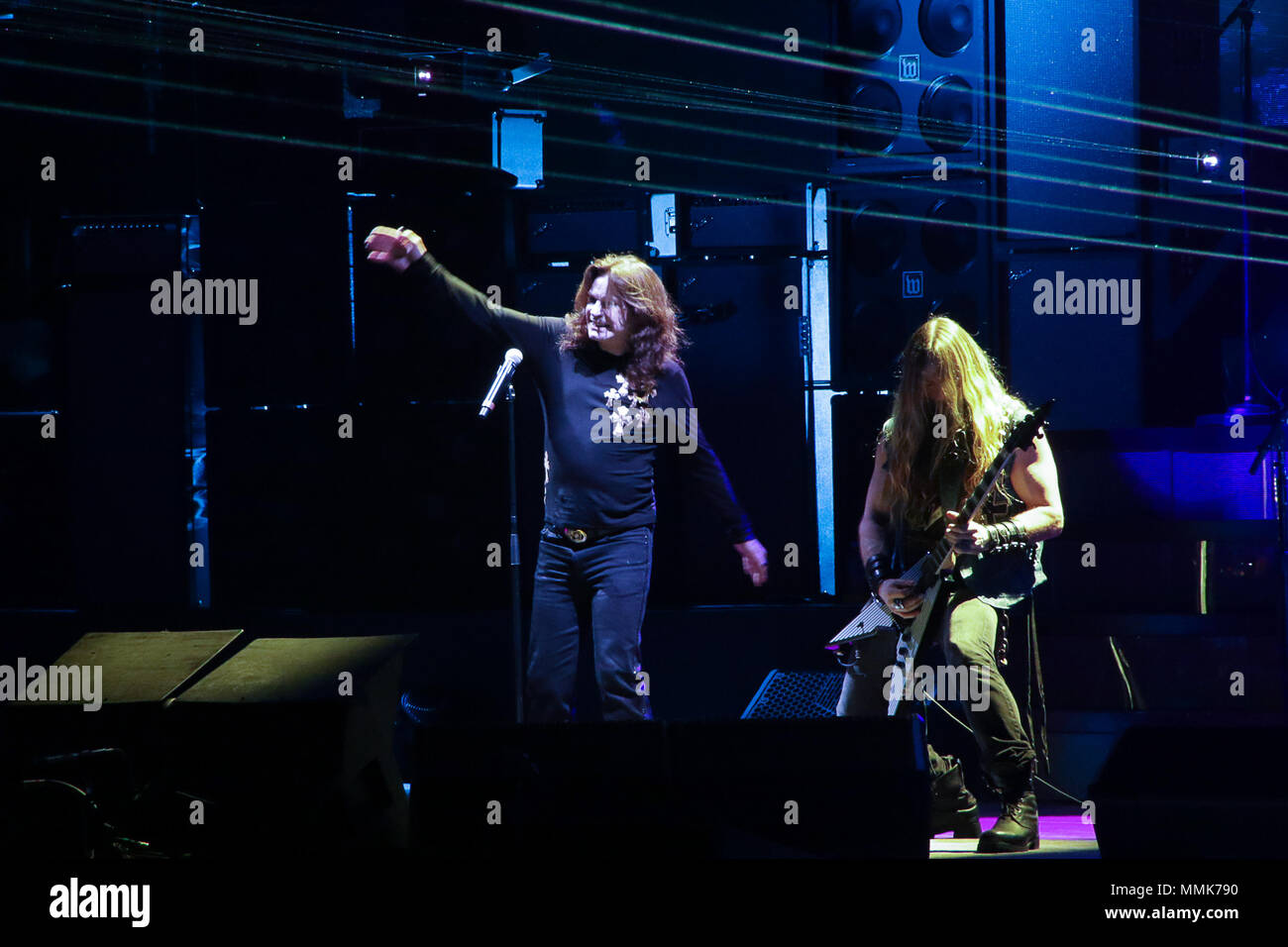 Buenos Aires, Argentina. 12th May 2018.  Ozzy Osbourne on stage during the show of 'No more tours 2' this friday night on Obras Sanitarias de Buenos Aires Stadium, Argentina. (Photo: Néstor J. Beremblum / Alamy News) Credit: Néstor J. Beremblum/Alamy Live News Stock Photo