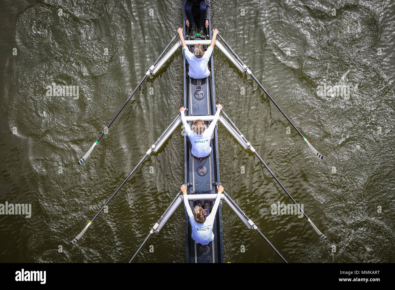 Overhead or birdseye view of rowing boat, River Severn Shrewsbury UK Stock Photo