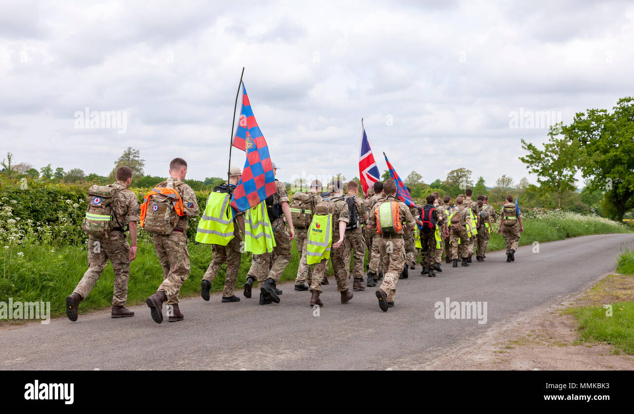 Northamptonshire, UK. 12th May 2018. Wellingborough, Wendell Walk. Saturday 42km (26 miles) green route (Road) , these participants are leaving Grendon the 15 km check point heading towards Castle Ashby. Participant have travelled from as far afield as Australia and USA for the weekend. Credit: Keith J Smith./Alamy Live News Stock Photo