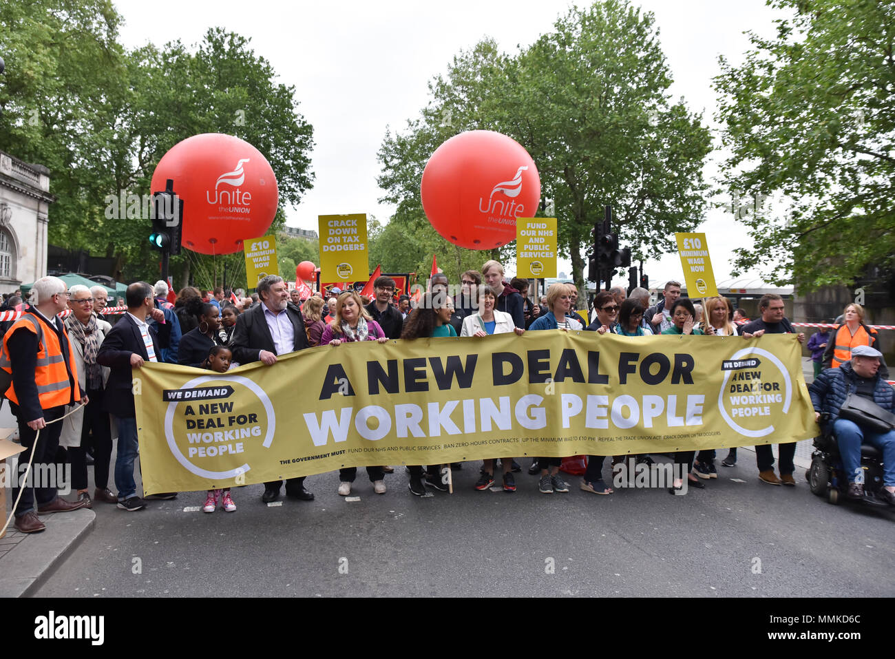 Embankment, London, UK. 12th May 2018. The TUC March and Rally-A New Deal for Working People goes through central London from Embankment to Hyde Park. Stock Photo