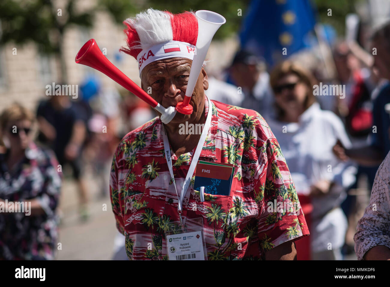 2018.05.12, Warsaw, Poland. Tens of thousands of Poles gather to manifest continuous support for Polish membership in the EU. Stock Photo