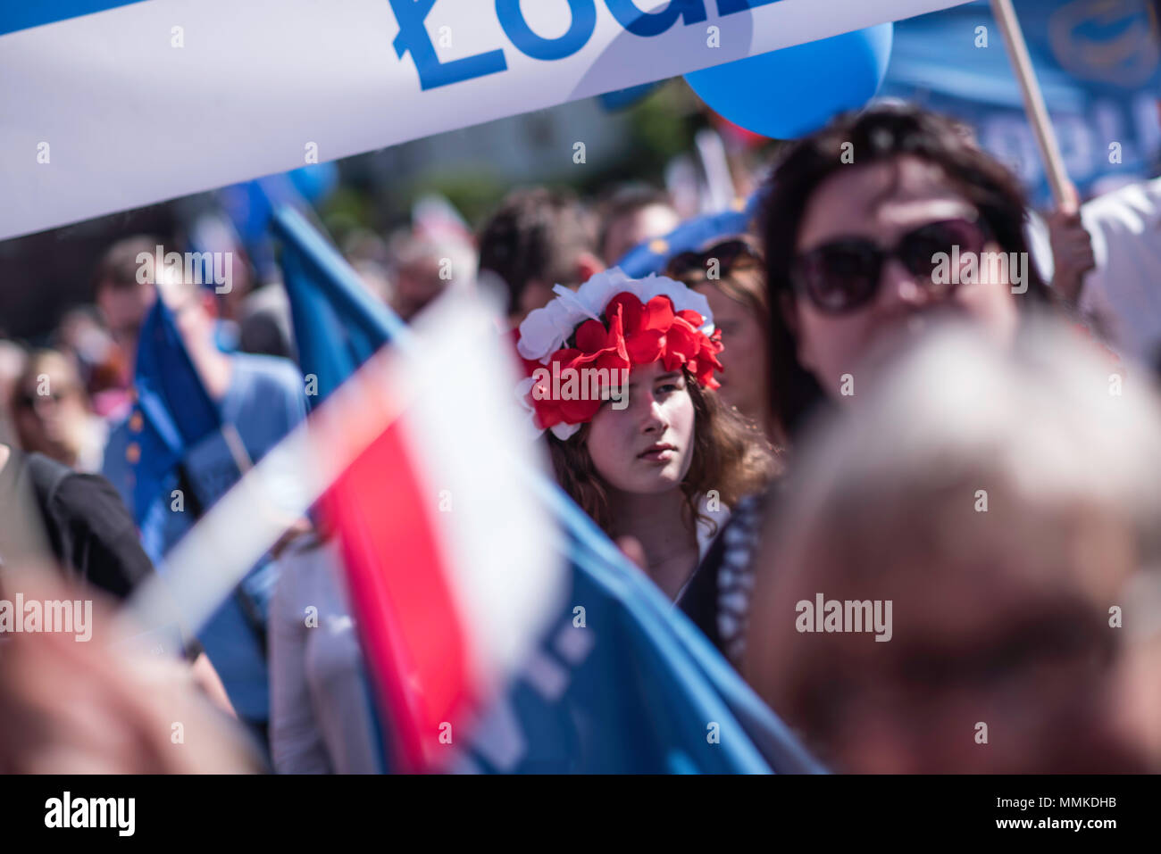 2018.05.12, Warsaw, Poland. Tens of thousands of Poles gather to manifest continuous support for Polish membership in the EU. Stock Photo