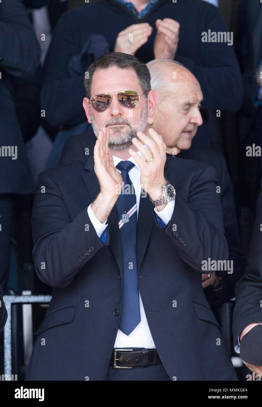 Dens Park, Dundee, UK. 12th May, 2018. Scottish Premier League football,  Dundee versus Partick Thistle; Dundee managing director John Nelms applauds  his team Credit: Action Plus Sports/Alamy Live News Stock Photo -