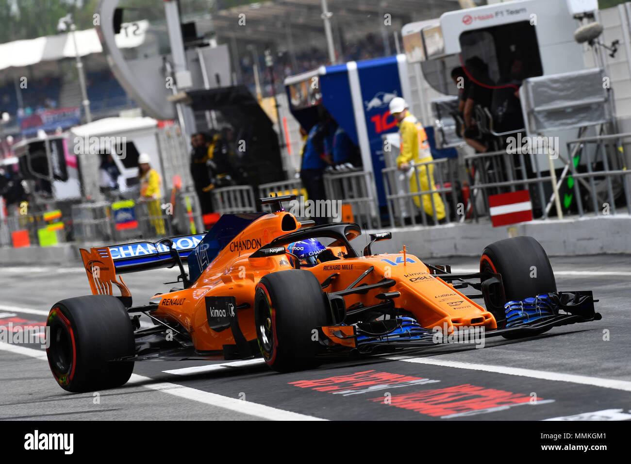 Barcelona Spain 12th May 18 Fernando Alonso Of Spain Driving The 14 Mclaren F1 Team Mcl33 Renault Coming Out Of Pitlane During The Qualifying For Spanish Formula One Grand Prix At Circuit
