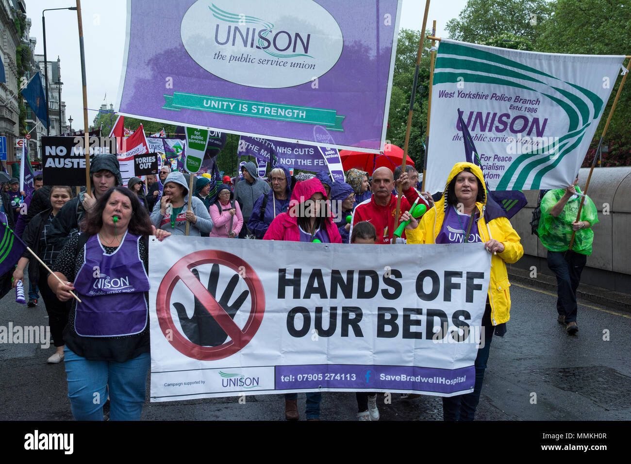 London, UK. 12th May, 2018. TUC March and Rally. Thousands march through London to demand 'A New Deal for Working People' in this demonstration organised by the Trades Union Congress. Marchers formed up at Victoria Embankment and marched to their rally in Hyde Park.  Credit: Stephen Bell/Alamy Live News Stock Photo
