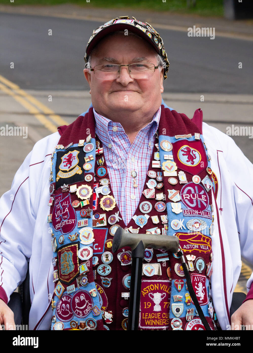 12th May 2018. Aston Villa supporter outside the Riverside stadium ahead of the first leg Championship play off between Middlesbrough and Aston Villa Stock Photo