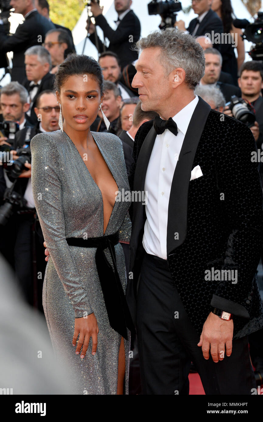 Cannes, France. 12th May 2018. Vincent Cassel & Tina Kunakey at the gala screening for 'Girls of the Sun' at the 71st Festival de Cannes Picture: Sarah Stewart Credit: Sarah Stewart/Alamy Live News Stock Photo