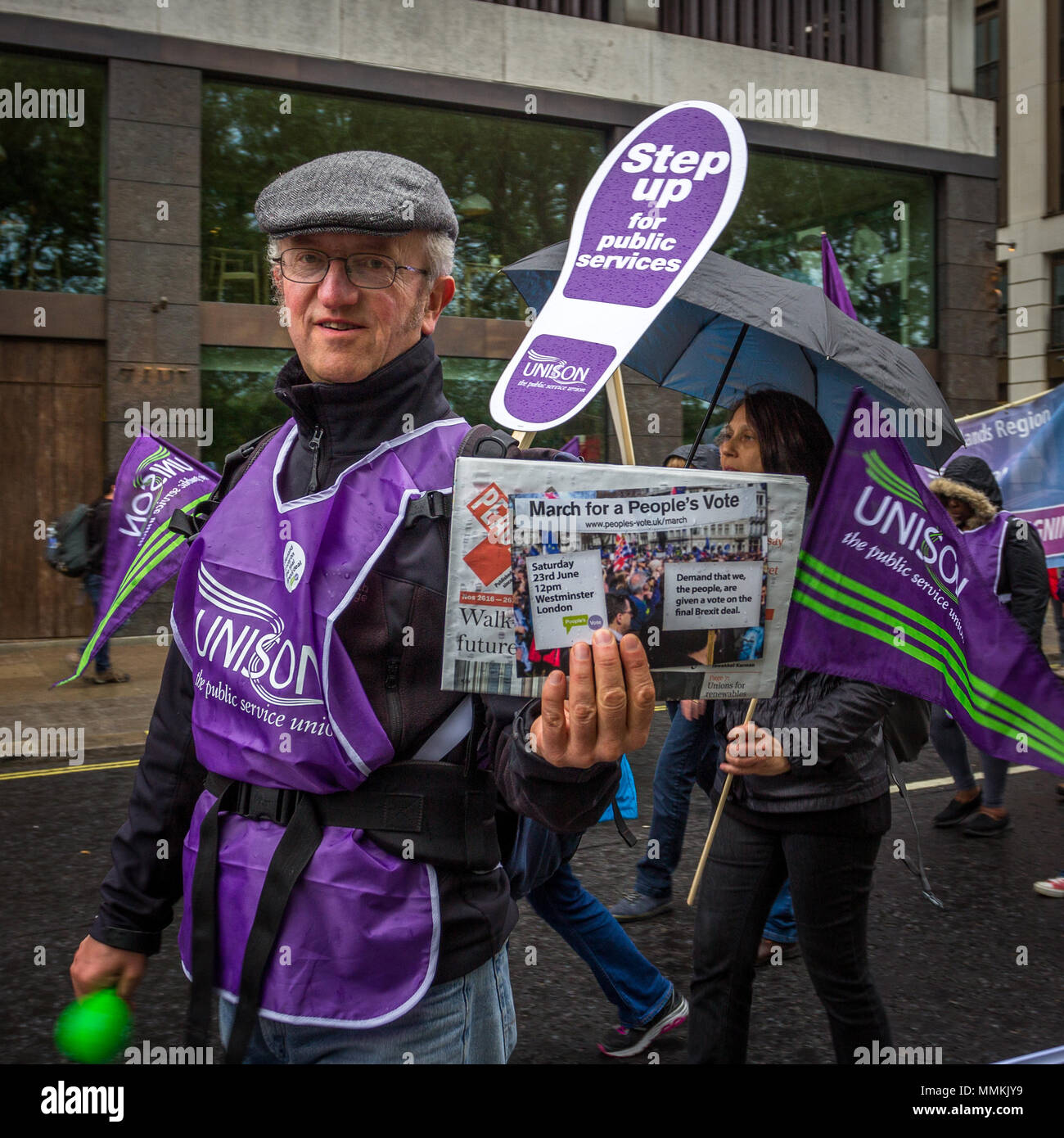 12 May 2018. London, UK. TUC rally to demand 'new deal' for workers, and improved public services. Thousands of protesters marched from Embankment to Hyde Park, calling for higher minimum wage, an end to zero-hours contracts and increased funding for essential public services. Stock Photo