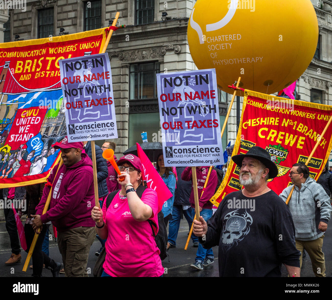 12 May 2018. London, UK. TUC rally to demand 'new deal' for workers, and improved public services. Thousands of protesters marched from Embankment to Hyde Park, calling for higher minimum wage, an end to zero-hours contracts and increased funding for essential public services. Stock Photo