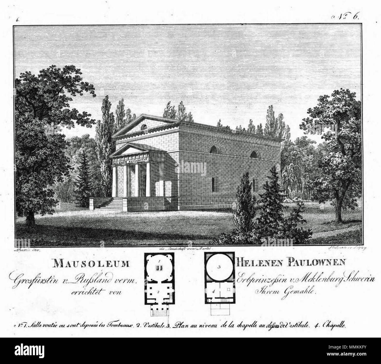 English: Helenen-Paulownen-Mausoleum in Ludwigslust, architectural drawings  (1806) . 1806. Joseph-Jacques Ramée (1764–1842) Alternative names Joseph  Ramée Description French painter Date of birth/death 26 April 1764 18 May  1842 Location of birth/death